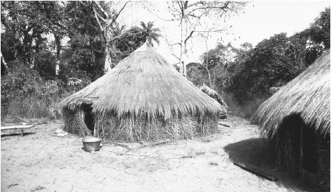 Thatched houses in a Buboque Island village in the Bijagos Islands. Although cities display colonial architecture, villages feature these more traditional dwellings.