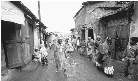 Taylors' Street in Harrar. Close living conditions, poor sanitation, and lack of medical facilities has led to an increase of communicable diseases.